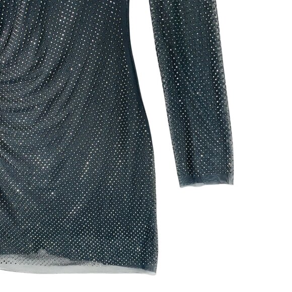 Rhinestone-embellished dress dark grey long sleeve mesh sz S H&M - Picture 9 of 16